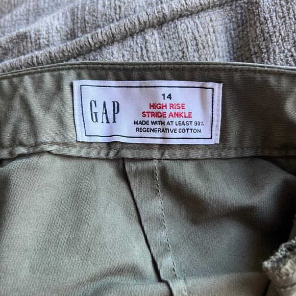 GAP High Rise Stride Ankle Pants Women’s Size 14 Olive Green Wide Leg Chino - Picture 6 of 10